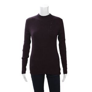 Slate Womens Pullover Mock Neck Long Sleeve Purple Sweater Button Size S